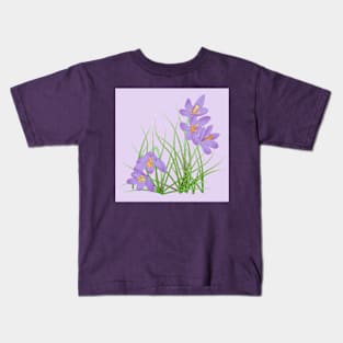 Crocus Flowers on Pale Lavender Kids T-Shirt
